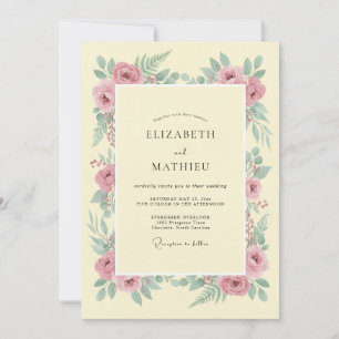 Convites Casamento Botânico Elegante Creme