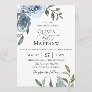 Convites Casamento Botânico Elegante de Azul