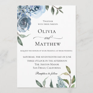 Convites Casamento Botânico Elegante de Azul