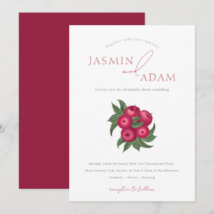 Convites Casamento Botânico Elegante de Cranberry e Maçã