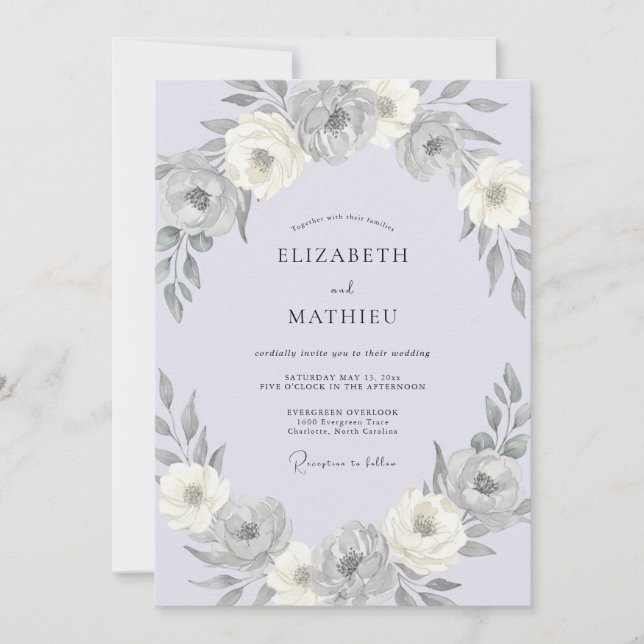 Convites Casamento Botânico Elegante de Lavanda (Frente)