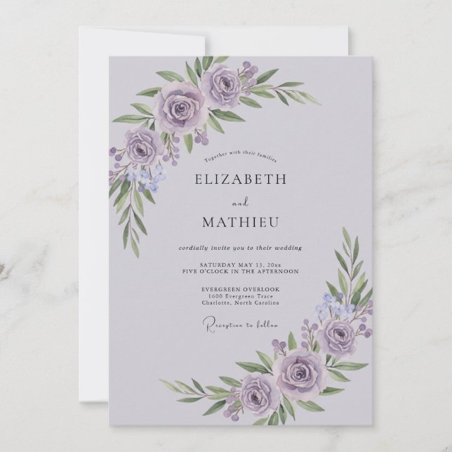Convites Casamento Botânico Elegante de Lavanda (Frente)