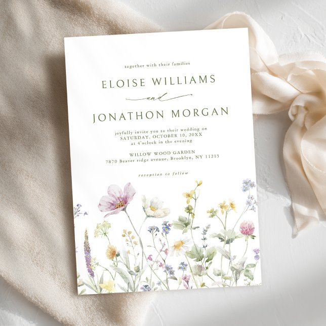 Convites Casamento Botânico Elegante de Pastel Molho Pastel (Elegant Soft Pastel Wildflower Botanical Wedding Invitation)