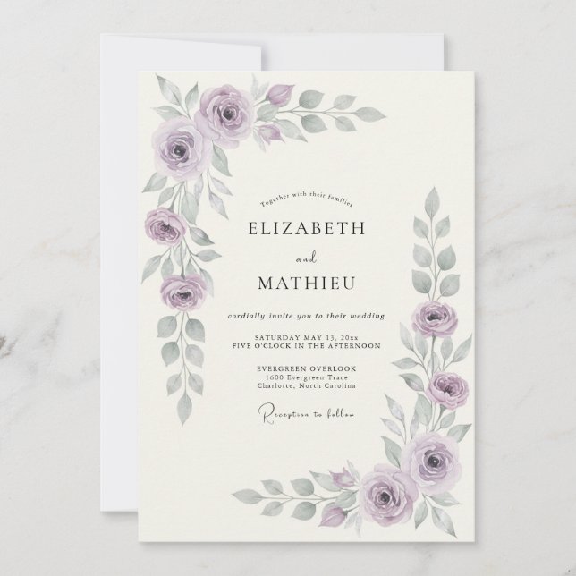 Convites Casamento Botânico Elegante de Primavera com Lavan (Frente)