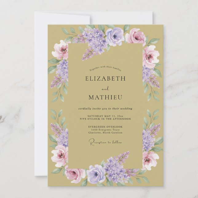 Convites Casamento Botânico Elegante Dourado (Frente)
