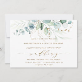 Convites Casamento Botânico Elegante Dourado e Verde