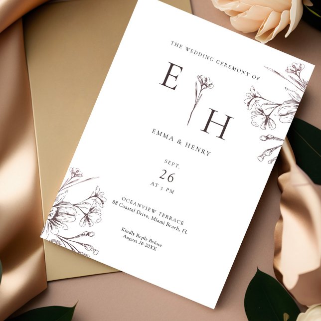 Convites Casamento Botânico Elegante e Minimalista (Criador carregado)