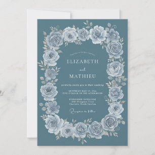 Convites Casamento Botânico Elegante em Azul Turquesa Empoe