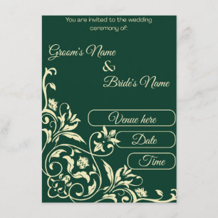 Convites Casamento Botânico Elegante em Verde Esmeralda e D