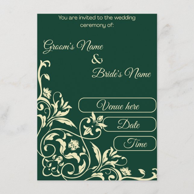 Convites Casamento Botânico Elegante em Verde Esmeralda e D (Frente)
