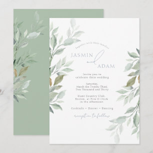 Convites Casamento Botânico Elegante em Verde Sage