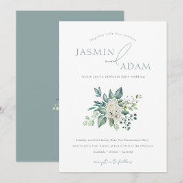 Convites Casamento Botânico Elegante em Verde Sage