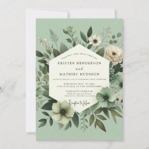 Convites Casamento Botânico Elegante em Verde Sálvia