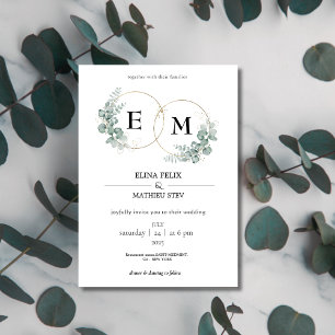 Convites Casamento botânico Elegante Eucalyptus Monograma
