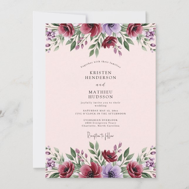 Convites Casamento Botânico Elegante Marrom (Frente)