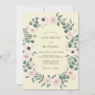 Convites Casamento Botânico em Aquarela Amarela Pálida