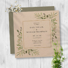 Convites Casamento Botânico em Aquarela com Vegetação Rústi