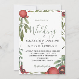 Convites Casamento Botânico em Borgonha Romãs Folhas