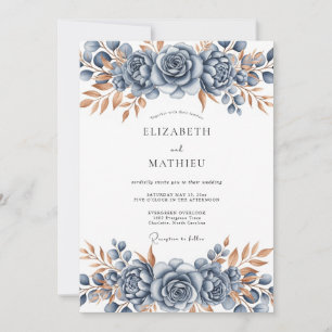 Convites Casamento Botânico em Bronze Azul Aço