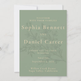Convites Casamento Botânico em Verde Sage Minimalista