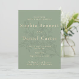 Convites Casamento Botânico em Verde Sage Minimalista