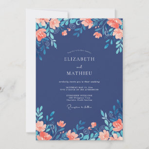 Convites Casamento Botânico Encantado Azul Cobalto
