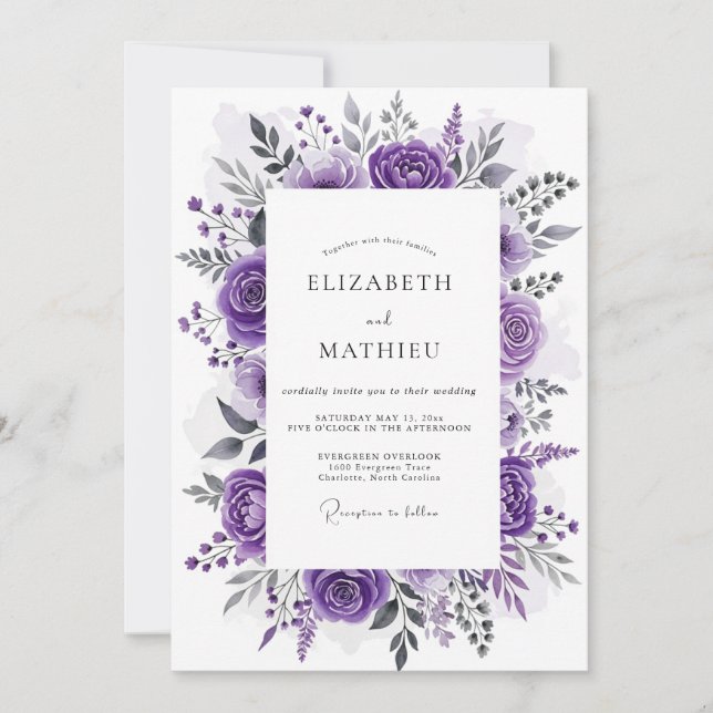Convites Casamento Botânico Encantado Violeta (Frente)