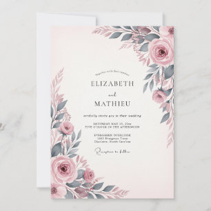 Convites Casamento Botânico Enfeitiçante Rosa Empoeirado