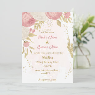 Convites casamento botânico entre flores rosa e brancas