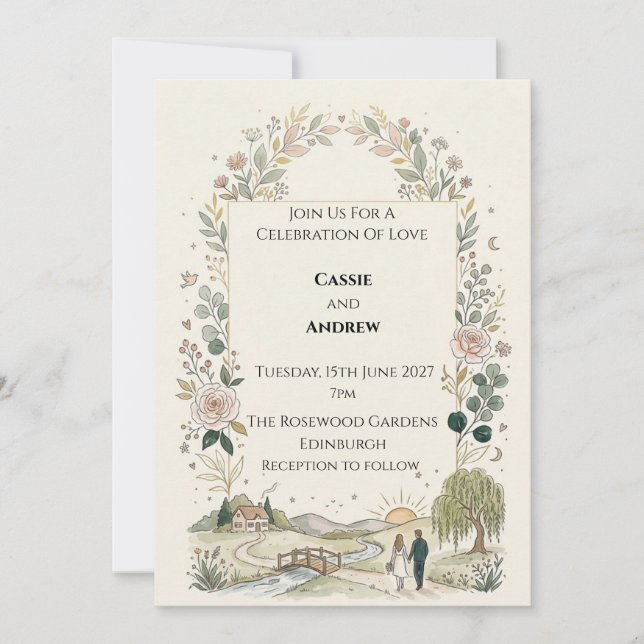 Convites Casamento Botânico Escocês (Frente)