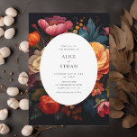Convites Casamento Botânico Escuro de Sangue Vibrante<br><div class="desc">Convide elegância e vibração para seu dia especial com nosso Convite para Casamento de Jardim. Este belo design apresenta um espantoso conjunto de florescentes coloridos colocados contra um fundo escuro impressionante, criando um contraste cativante. Encerrado dentro de um quadro oval elegante, o texto do convite é belamente apresentado em uma...</div>