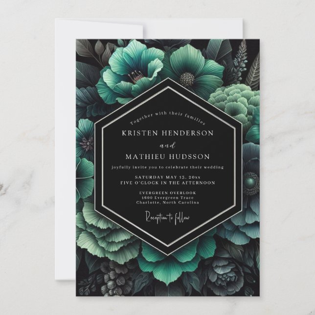 Convites Casamento Botânico Esmeralda Sombrio (Frente)