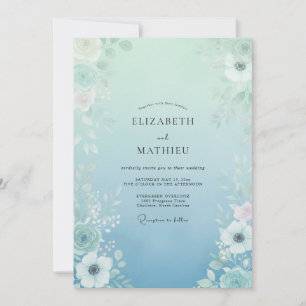 Convites Casamento Botânico Etéreo Aqua