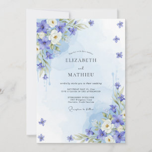 Convites Casamento Botânico Etéreo Azul Centáurea
