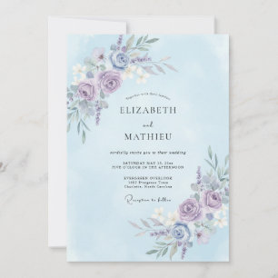 Convites Casamento Botânico Etéreo Azul Claro