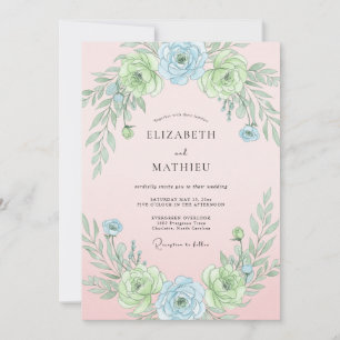 Convites Casamento Botânico Etéreo Azul Pó
