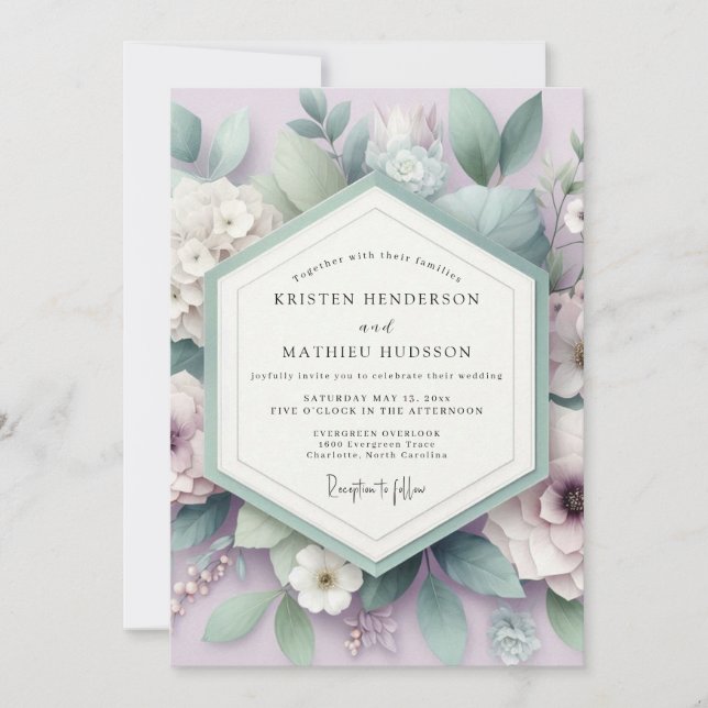 Convites Casamento Botânico Etéreo de Lavanda (Frente)