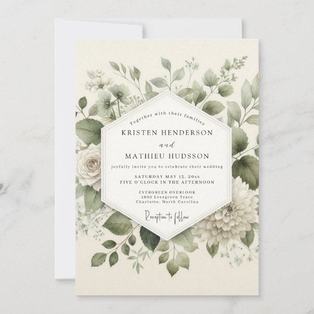 Convites Casamento Botânico Etéreo de Salvia (Frente)