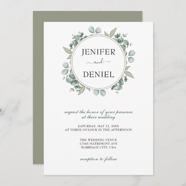 Convites Casamento Botânico Eucalyptus Greenery (Frente/Verso)