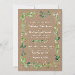 Convites Casamento Botânico Eucalyptus Greenery Kraft