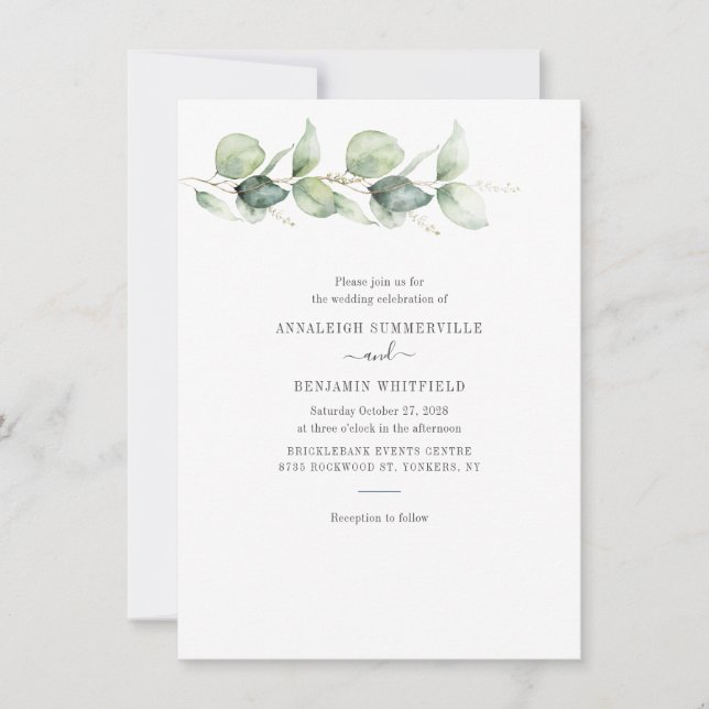 Convites Casamento Botânico Eucalyptus Greenery Rustic (Frente)