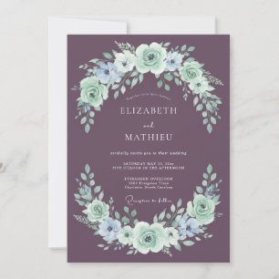 Convites Casamento Botânico Exquisito em Bege Roxo