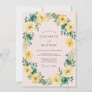 Convites Casamento Botânico Feliz em Amarelo Dourado