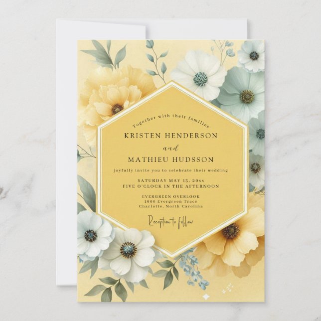 Convites Casamento Botânico Flor de Amarelo (Frente)