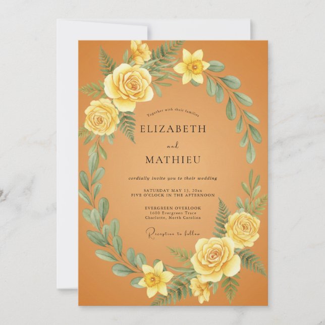 Convites Casamento Botânico Floral Amarelo (Frente)