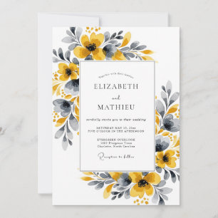 Convites Casamento Botânico Floral Amarelo Mostarda