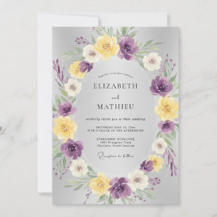 Convites Casamento Botânico Floral Amarelo Roxo