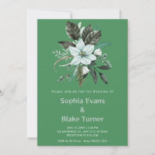 Convites Casamento Botânico Floral Azul e Verde Escuro
