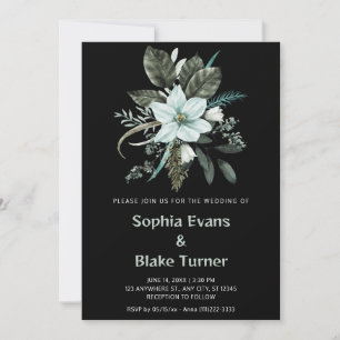 Convites Casamento Botânico Floral Azul e Verde Preto