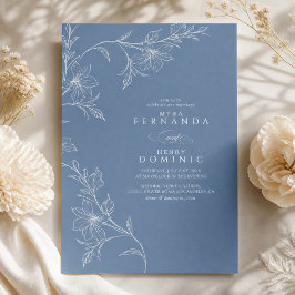 Convites Casamento Botânico Floral Azul Empoeirado